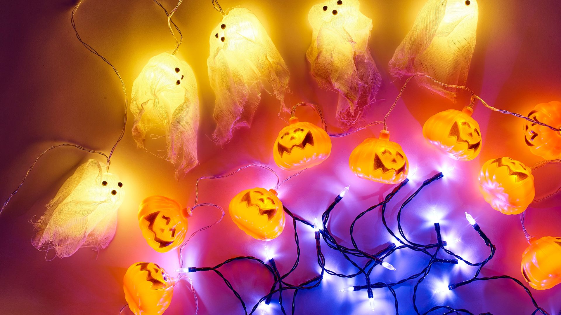 Ghost, Pumpkin and regular string lights