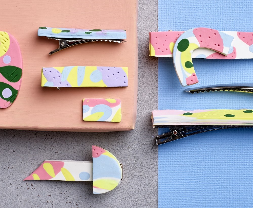 Polymer Clay patterned hair clips