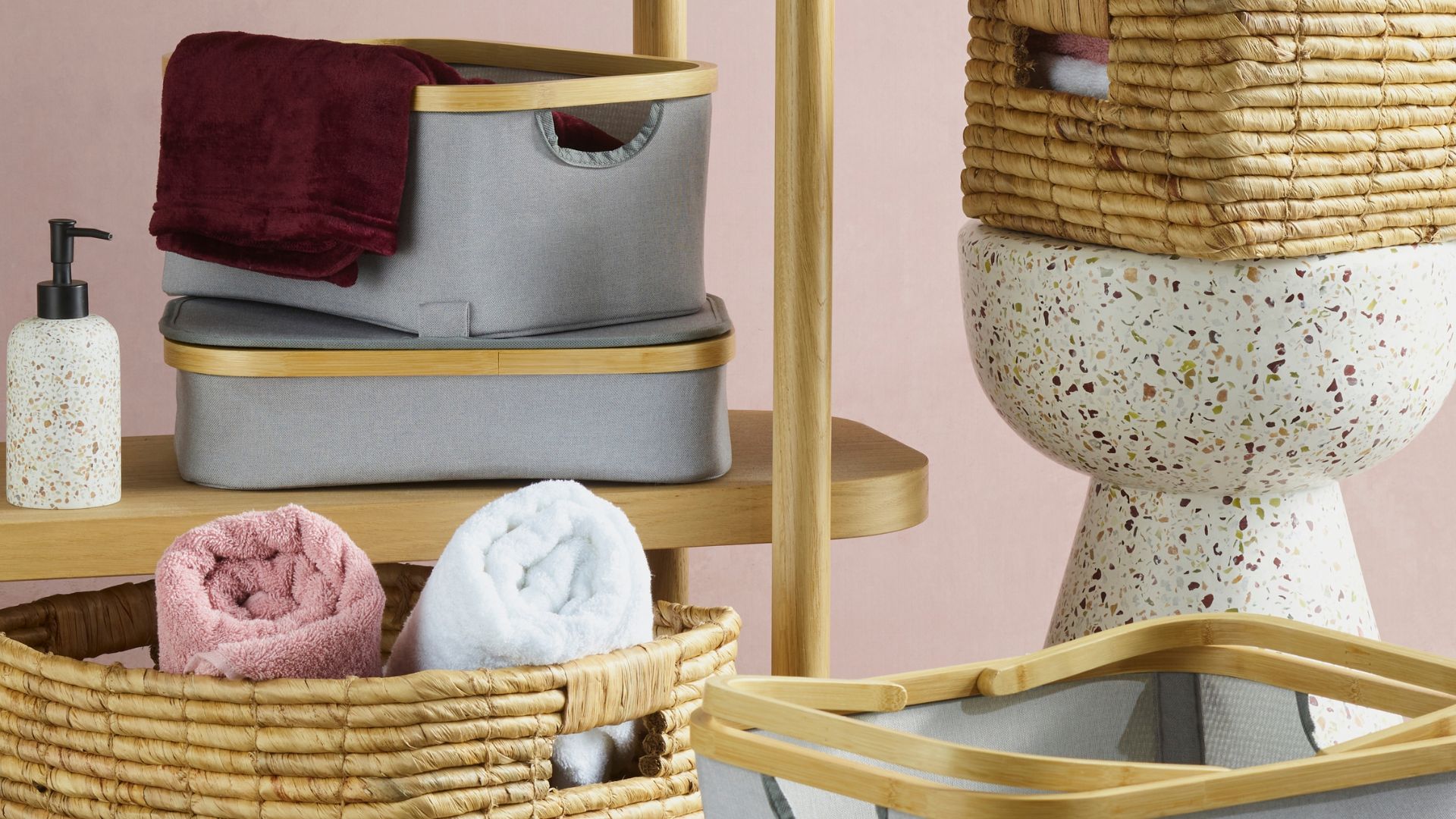 Linen storage baskets, buckets and boxes