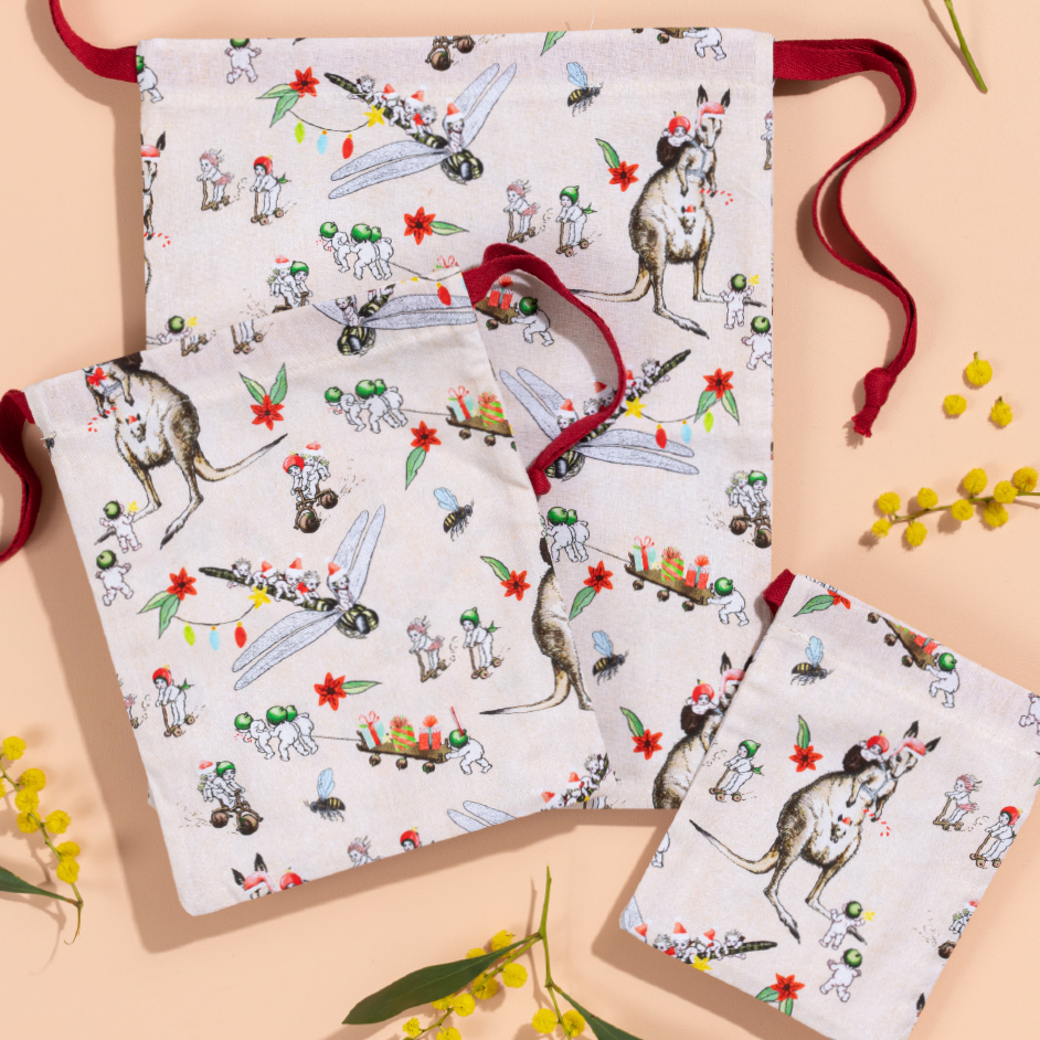 May Gibbs Christmas Fabric Gift Bags Project