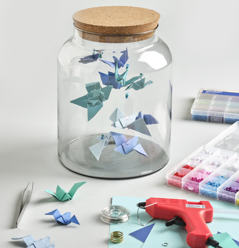 Origami Cranes Bell Jar Project