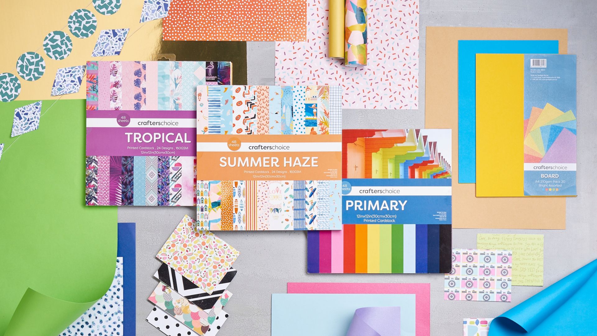 Crafters Choice Tropical, Summer Haze & Primary 12 x 12 in Paper Pads