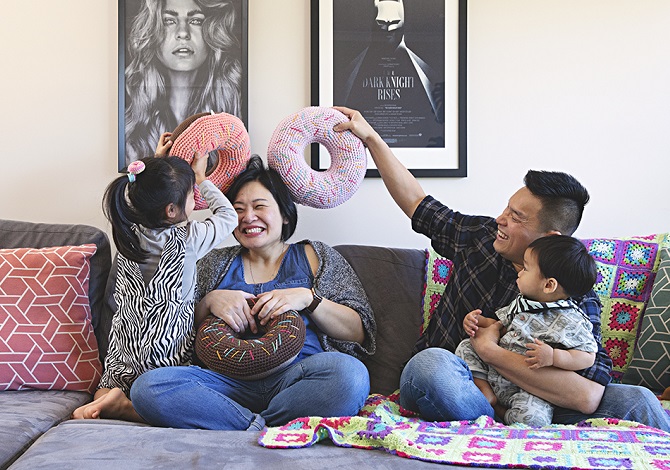Paula's creative home is kid-friendly & full of crochet