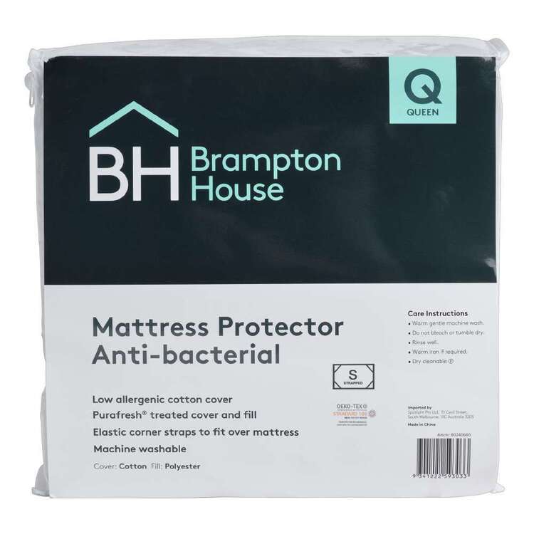Brampton House Anti-bacterial Strapped Mattress Protector White