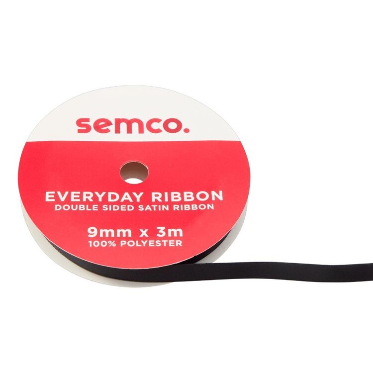 Sec Ribbon Semco Everyday Double-Sided Satin Ribbon Black 16 mm x 3 m | Spotlight ...