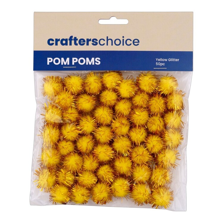 Patch Crafters Yellow Crafters Choice Glitter Pom Poms Yellow | Spotlight Australia
