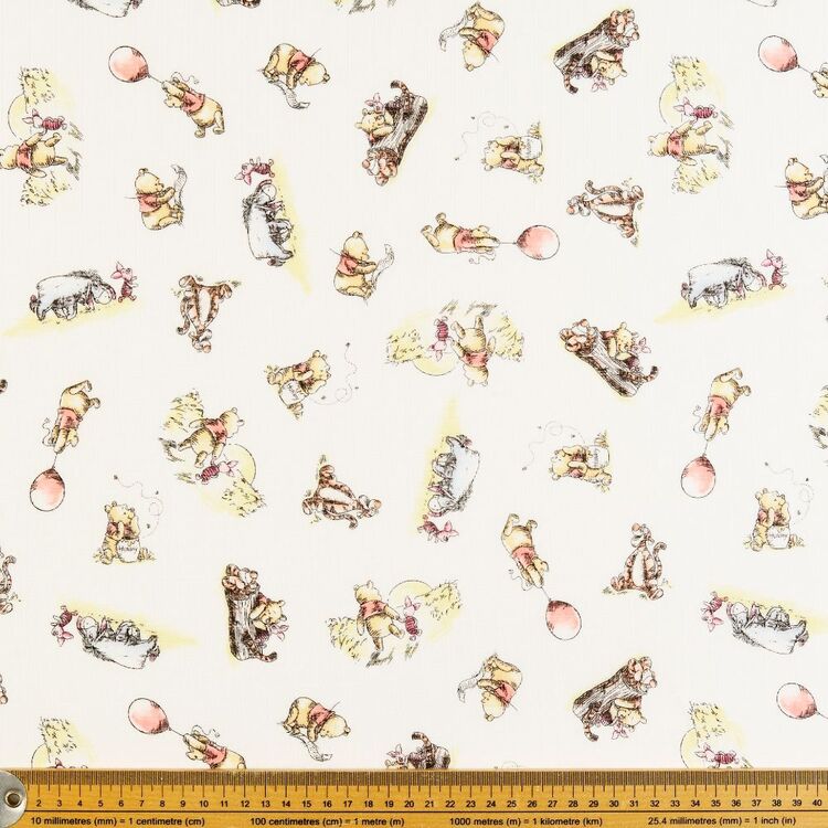 Disney Winnie The Pooh Exploring Double Muslin Fabric White