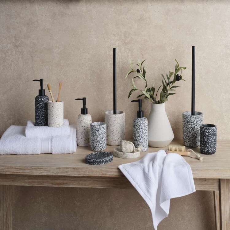 Premier Housewares Speckled Concrete Bathroom Accessories Set – Soap Dispenser, Dish, Toothbrush Holder