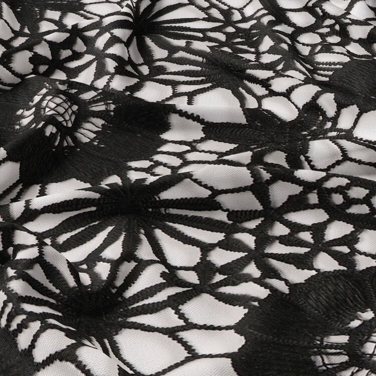 Floral Patterned 120 cm Vintage Corded Lace Fabric Black