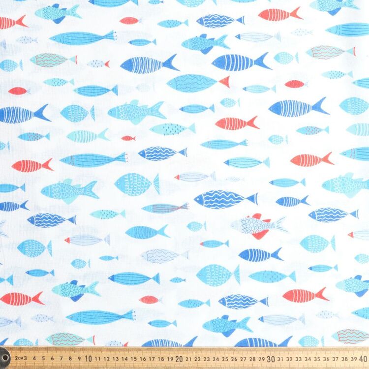 Fish School 120 cm Multipurpose Cotton Fabric Blue