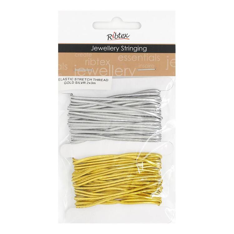 Ribtex Jewellery Stringing Elastic Stretch Thread Gold & Silver 2 Pack Multicoloured