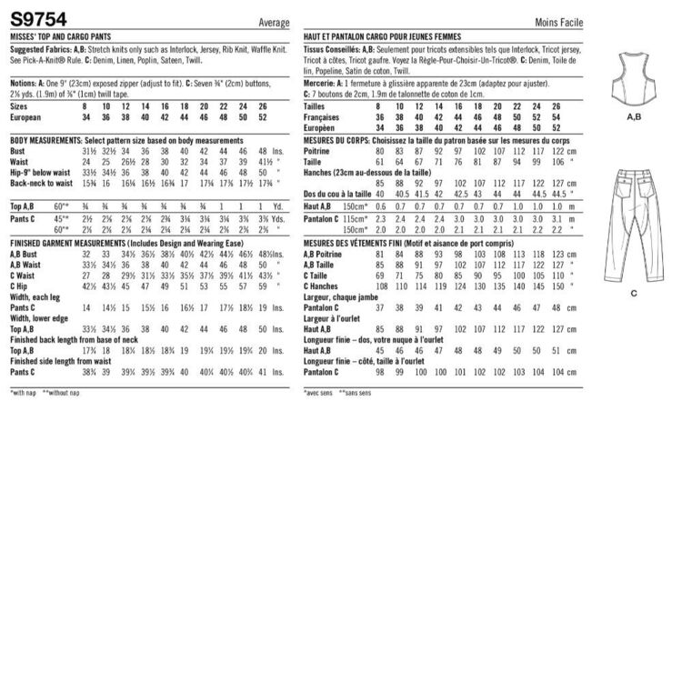 Simplicity S9754 Misses' Tops & Cargo Pants Pattern