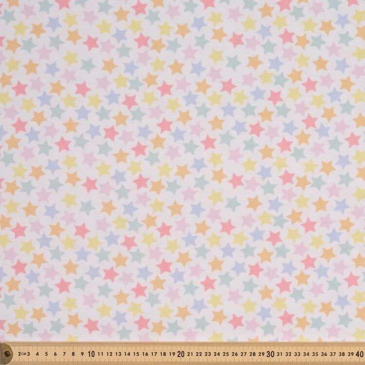 Pastel Stars 112 cm Cotton Flannelette Fabric White 112 cm