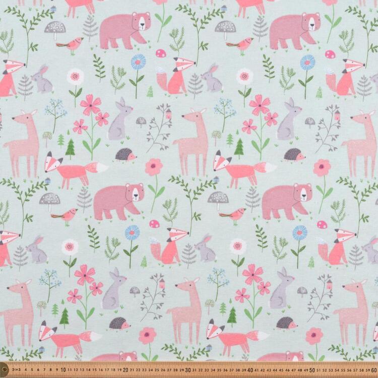 Animal Woods 112 cm Cotton Flannelette Fabric Sage 112 cm