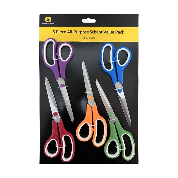 Timber & Thread All Purpose Scissors, 5 Pack Multicoloured