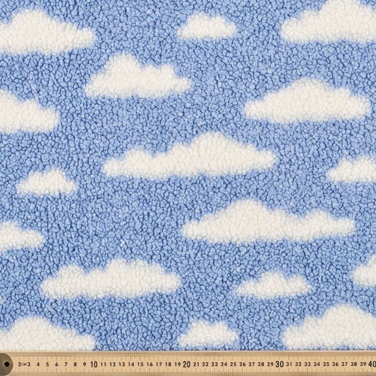 Clouds 150 cm Teddy Fleece Fabric Blue