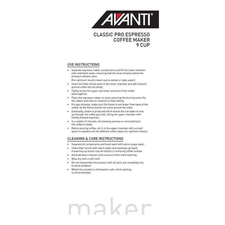 Avanti Classic Pro 450 ml Espresso Coffee Maker Silver 450 mL