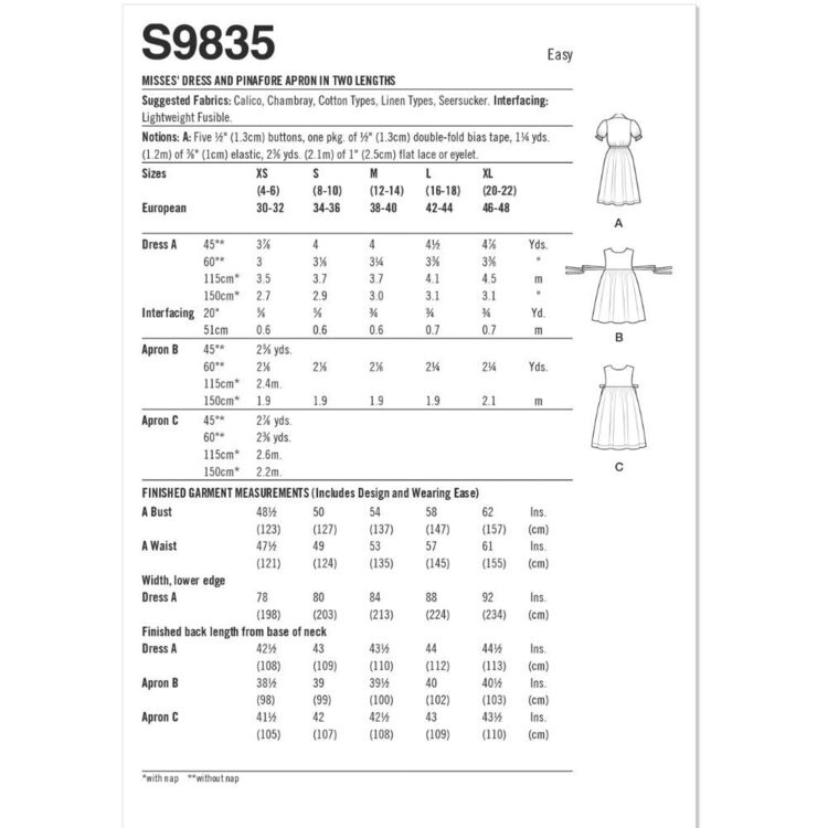 Simplicity S9835 Misses' Dress & Pinafore Apron Pattern by Elaine Heigl ...