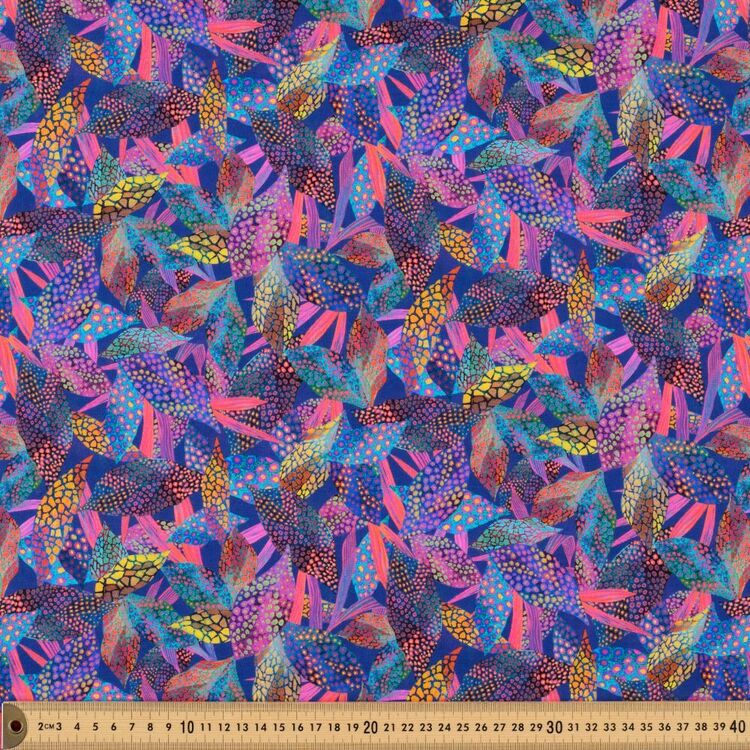 Tropical Punch Textured Leaves 112 cm Cotton Fabric Navy 112 cm