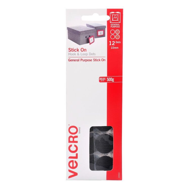 22 Stick Velcro Stick On 22 mm Hook & Loop Dots 12 Pack Black | Spotlight New ...