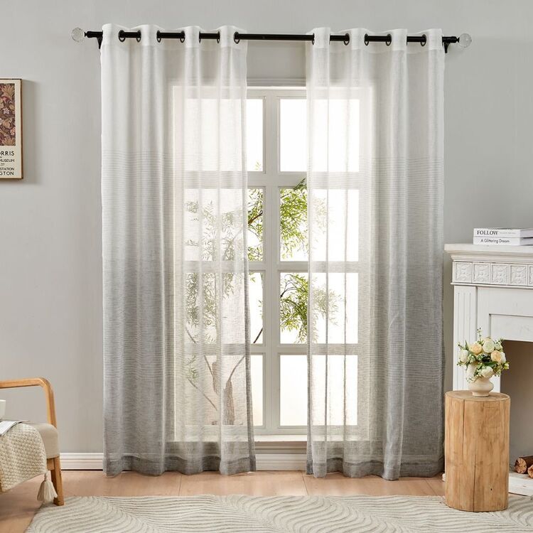 Emerald Hill Ombre Sheer Eyelet Curtains Light Grey 140 - 220 x 223 cm