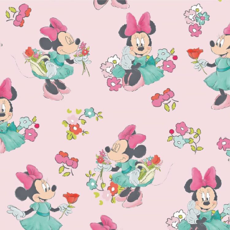 Disney Minnie Flowers 148 cm Minky Fleece Fabric Pink