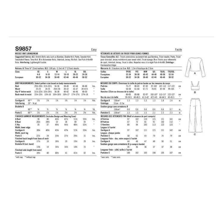 Set Pattern Pdf Simplicity S9857 Misses' Knit Loungewear Set Pattern | Spotlight Australia