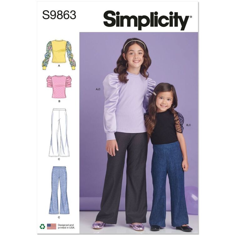 Simplicity S9863 Children's Girls' Top Pants Pattern