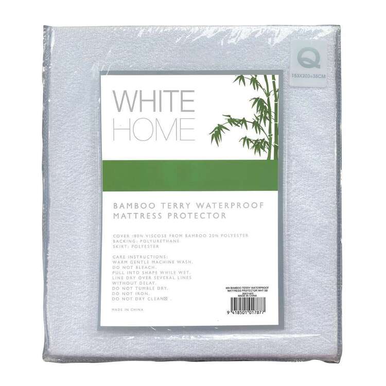 White Home Bamboo Terry Waterproof Mattress Protector White