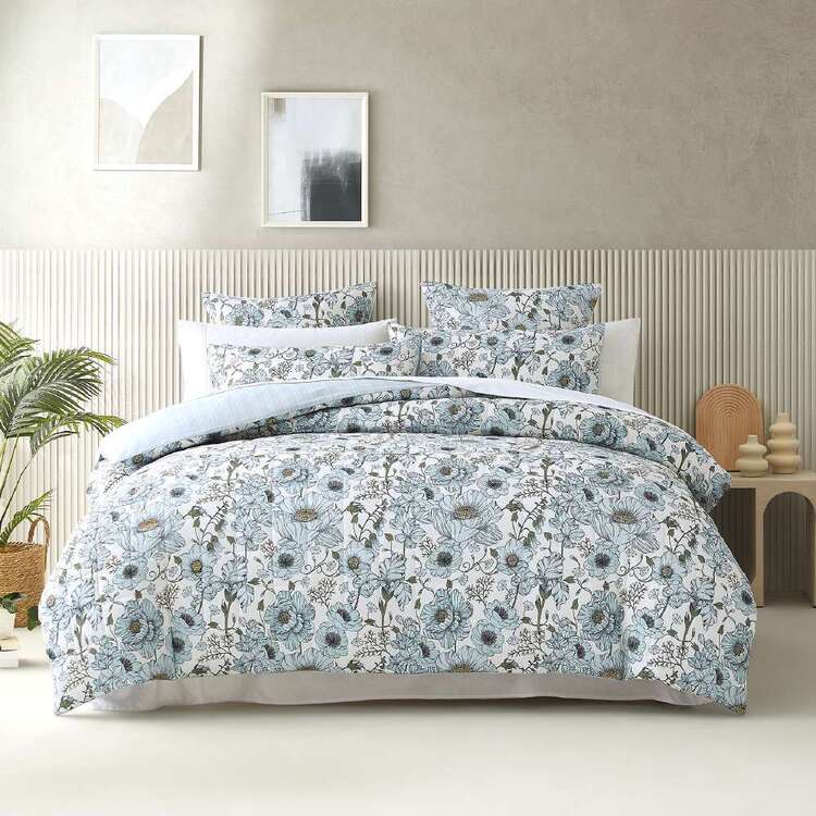 Cover Set Bluecore KOO Iris Printed Quilted Quilt Cover Set Blue King