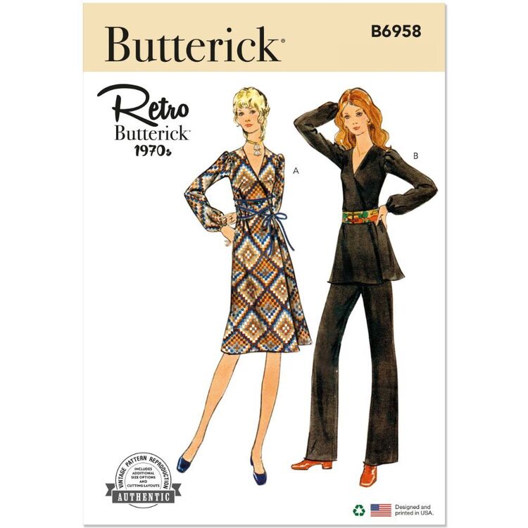 Butterick B6958 1970s Misses' Dress, Tunic & Pants Pattern