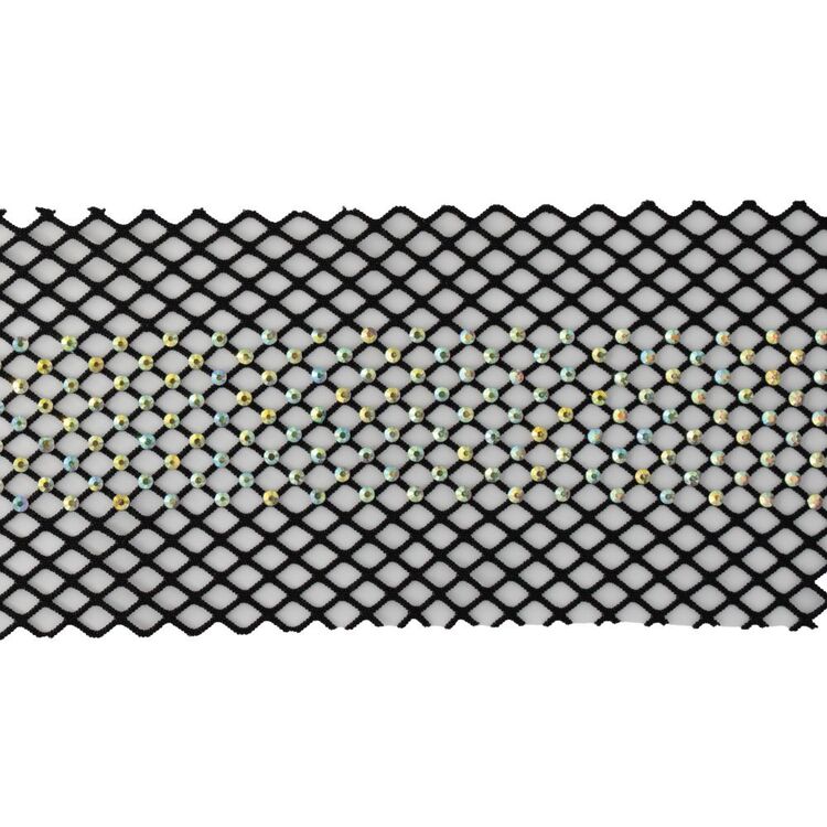 Simplicity Mesh Iridescent Rhinestone Strip Trim Black