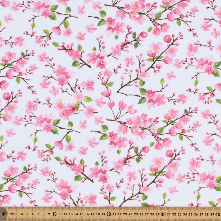 Country Garden TC Cherry Blossom Polycotton Poplin Fabric Pink 112 cm