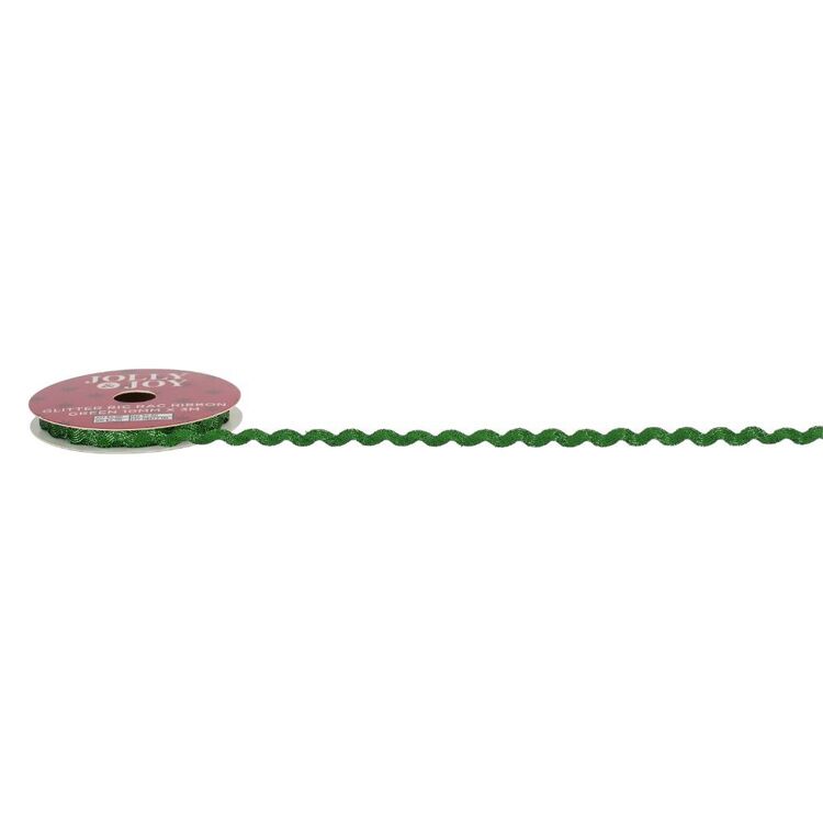 Jolly & Joy Traditional Ribbon Glitter Christmas Ric Rac Green