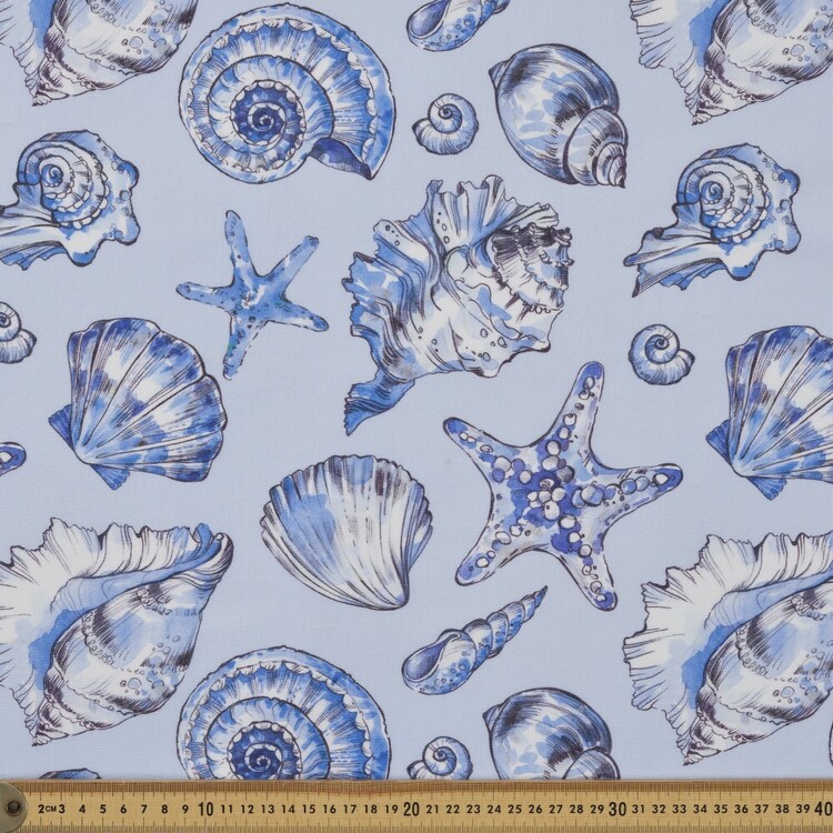 Shells 112 cm Cotton Linen Fabric Sky Blue