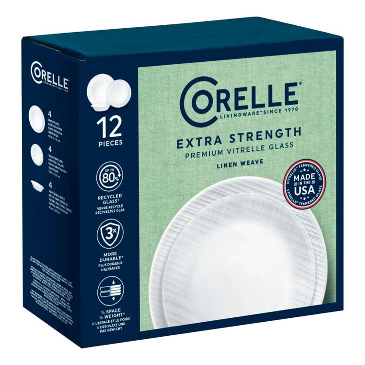 Corelle Linen Weave 12 Piece Dinner Set White - Main Image