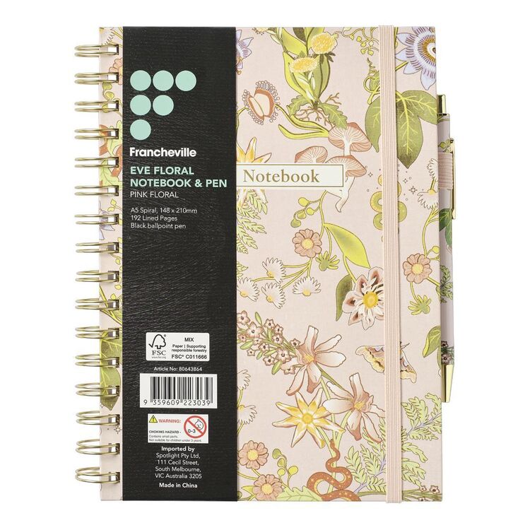 Eve Design Notebook Francheville Eve Floral A5 Spiral Notebook With Pen Eve Floral Pink