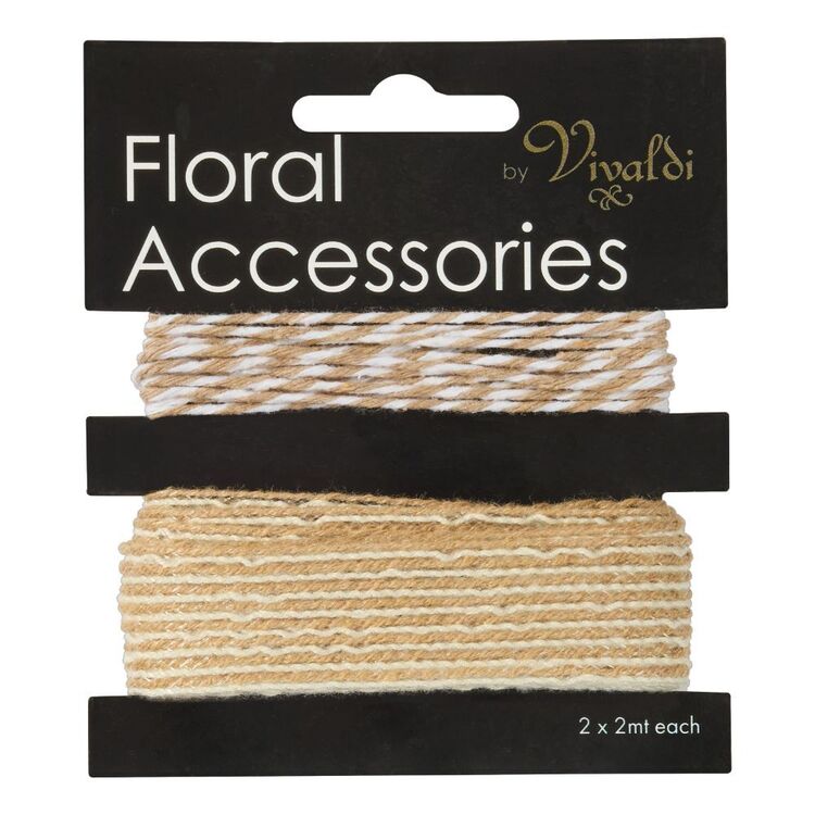 Woven Ribbed Stripe Floral String Ribbon Pack Natural