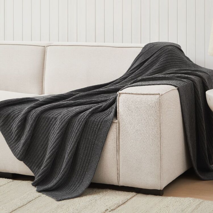 KOO Marley Knit Throw Blanket Charcoal