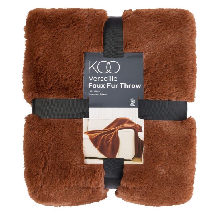 KOO Versaille Faux Fur Throw Blanket Clay 130 x 180 cm