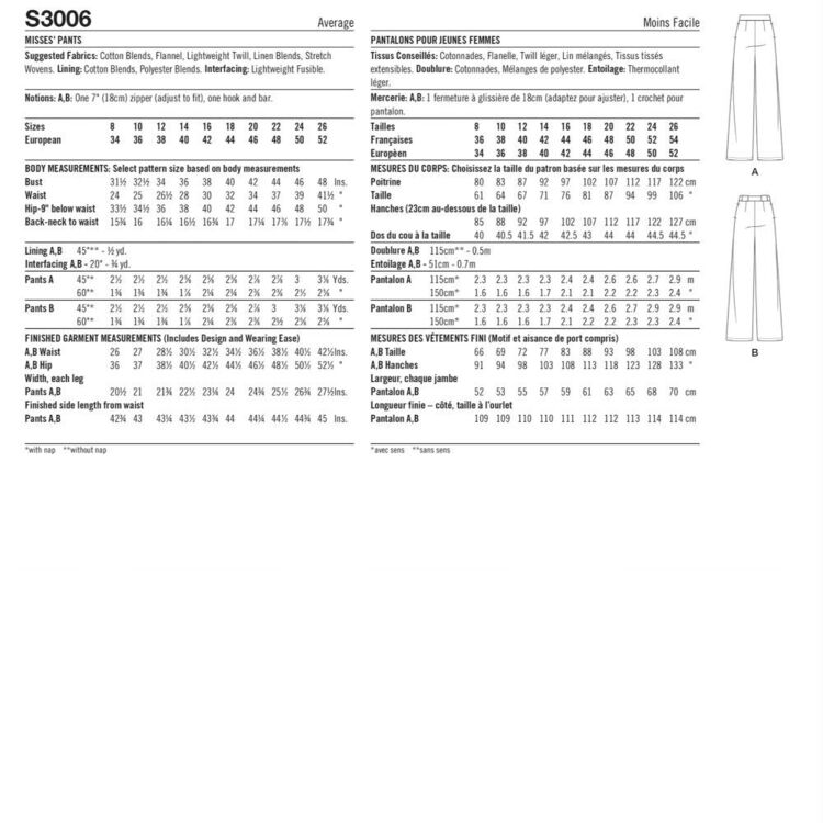 Simplicity S3006 Misses' Pants Pattern 18 - 26 (Paper)