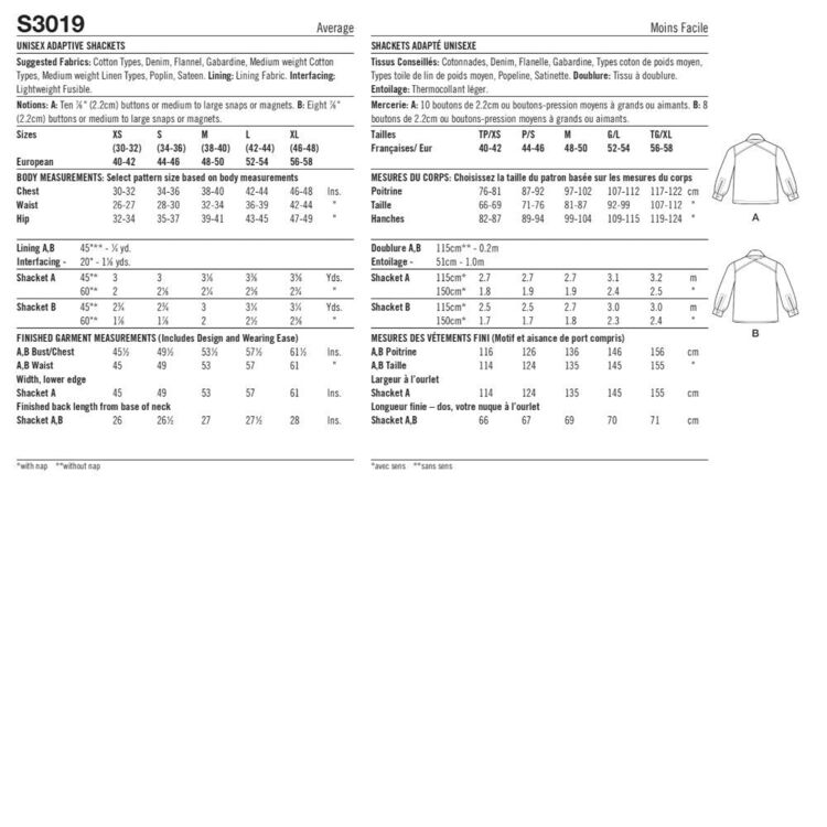 Simplicity S3019 Unisex Adaptive Shacket Pattern by Sewn Adaptive
