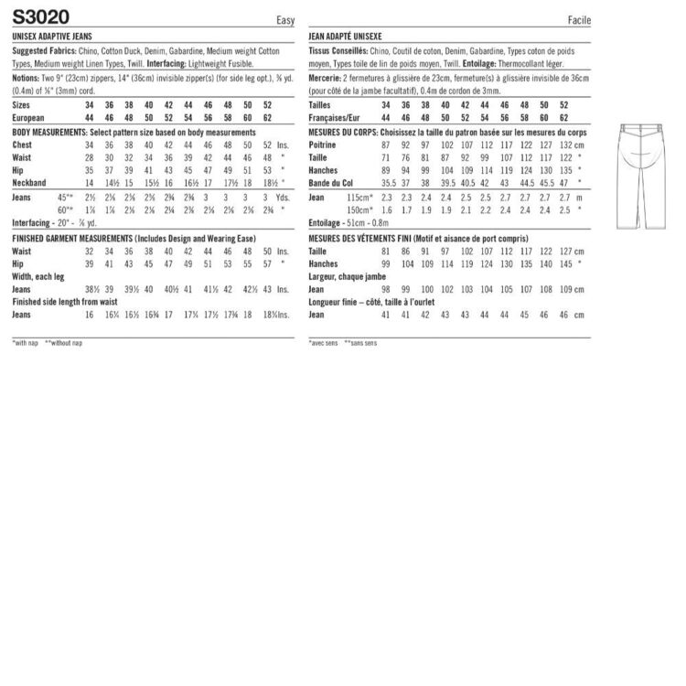 Simplicity S3020 Unisex Adaptive Jeans Pattern by Sewn Adaptive