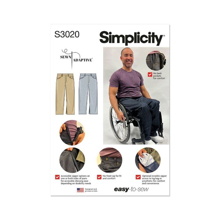 Simplicity S3020 Unisex Adaptive Jeans Pattern by Sewn Adaptive