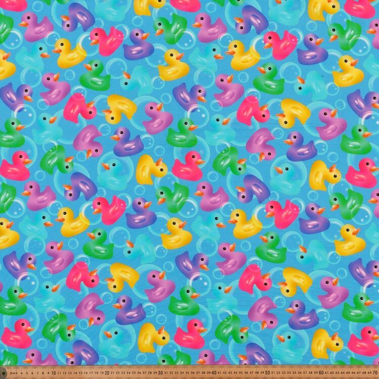 Printed Rubber Ducky 112 cm Cotton Duck Fabric Sky Blue 112 cm