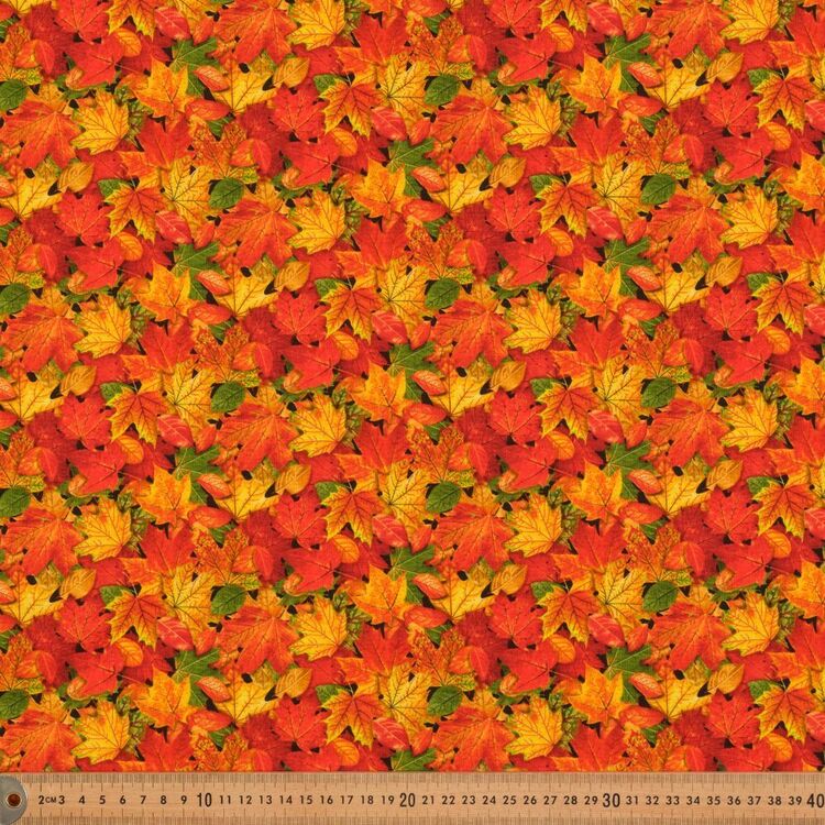 Automn Cloth Autumn Leaves Printed Cotton Fabric Multicoloured | Spotlight Australia