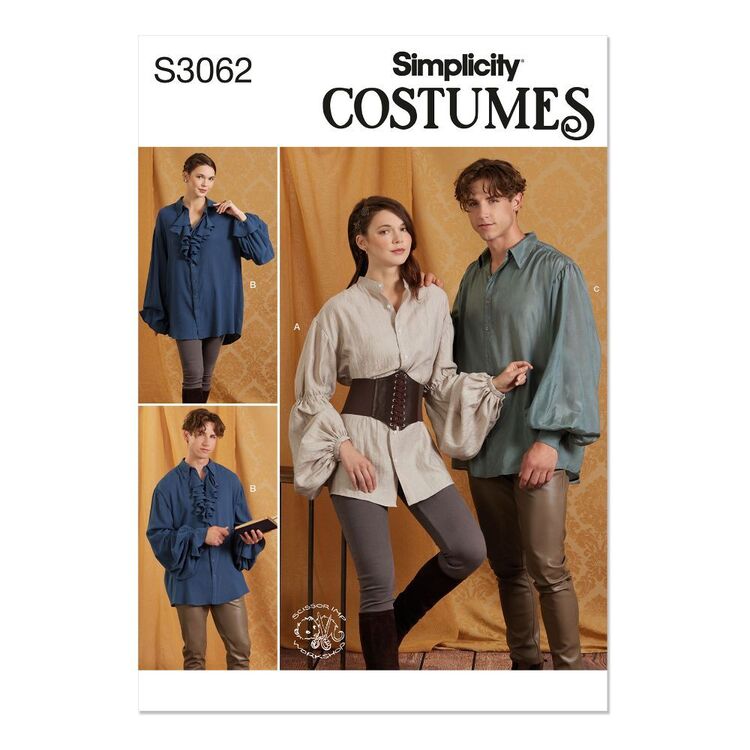 Simplicity S3062 Sewing Pattern Unisex Costume Shirts by Scissor IMP Workshop White XS - XXL