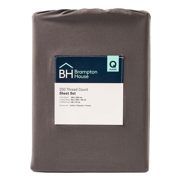Brampton House 250 Thread Count Sheet Set Charcoal Queen
