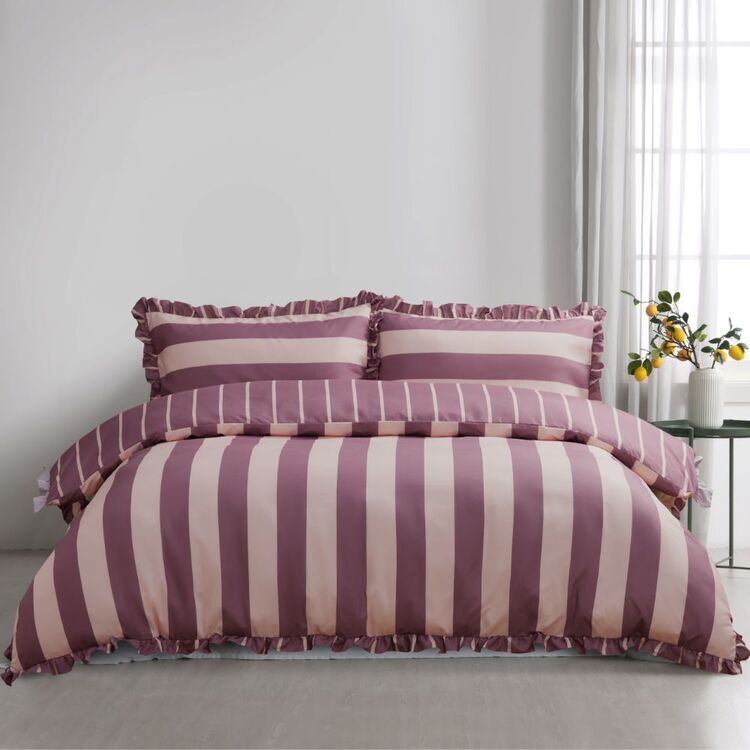 Single Bed Ruffle Emerald Hill Sailor Washed Stripe Ruffle Quilt Cover Set Clay Single