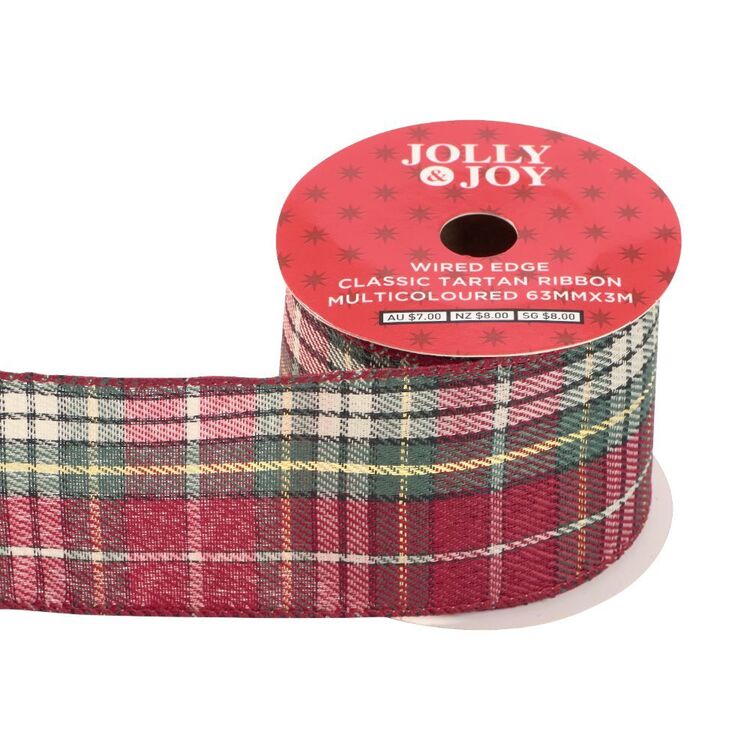 Joy Ribbon Jolly & Joy Classic Tartan Wired Edge Ribbon Multicoloured 63 mm x 3 m